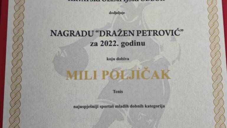 Nagrada Dražen Petrović: Mili Poljičak najbolji mladi sportaš u 2022. godini