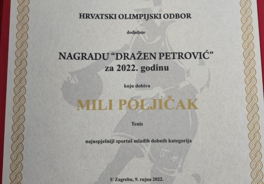 Nagrada Dražen Petrović: Mili Poljičak najbolji mladi sportaš u 2022. godini